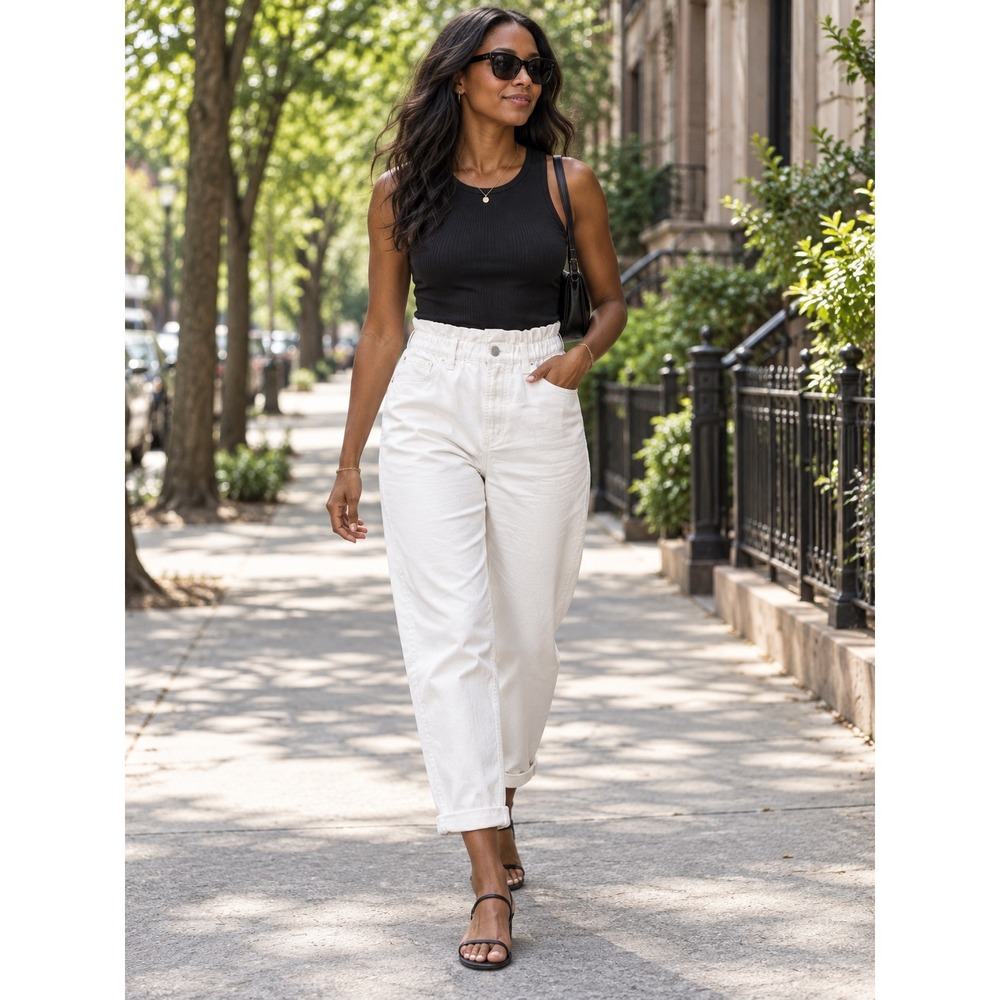Joes Jeans The Brinkley High Rise Straight Leg Paperbag Waist White Denim 26 NWT